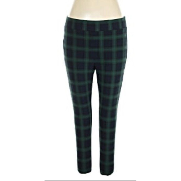 Loft Tartan Plaid Leggings Women's Sz XL Career Party Holiday Green Blue Preppy - Picture 1 of 9